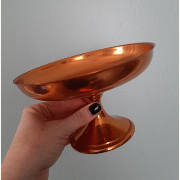 Vtg Shallow Copper Pedestal Catch-all Trinket Dish 6" Boho Farmhouse Whimsygoth - Picture 2 of 6
